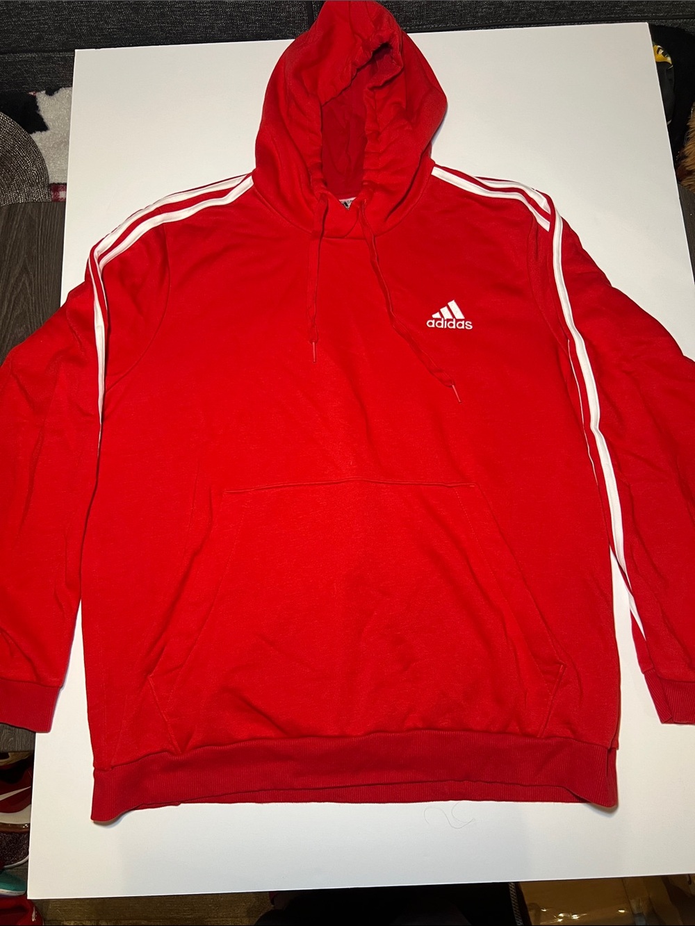 adidas Red Hoodie with White Three-Stripe Accents